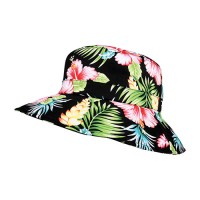Bucket Hats – 12 PCS Ultra Soft Cotton Floral Print w/ Larger Brim - Black - HT-7904G-BK